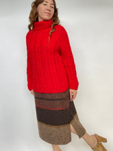 Load image into Gallery viewer, 1960s Sweater Wool Fuzzy Chunky Knit Red Turtleneck Pullover M
