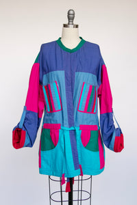 1990s Jacket Reversible Patchwork Color Block Quilted Cotton