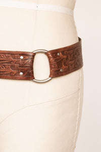 1990s Ralph Lauren Belt Leather Tie Waist Cinch Western Tooled