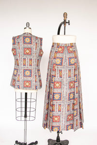 1960s Ensemble Skirt Tunic Set Printed M