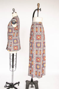 1960s Ensemble Skirt Tunic Set Printed M