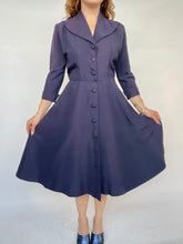 Load image into Gallery viewer, 1950s Dress Skirt Shirtfront Blue Taffeta Printed Inner Lined M