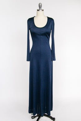 1970s Maxi Dress  Blue Knit S