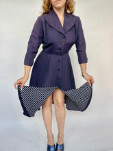 Load image into Gallery viewer, 1950s Dress Skirt Shirtfront Blue Taffeta Printed Inner Lined M