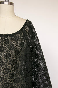 1970s Blouse Sheer Lace Top Black L