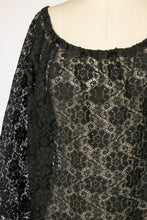 Load image into Gallery viewer, 1970s Blouse Sheer Lace Top Black L