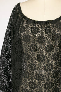 1970s Blouse Sheer Lace Top Black L