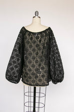 Load image into Gallery viewer, 1970s Blouse Sheer Lace Top Black L