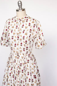 1950s Dress Cotton Full Skirt Shirtwaist Fruit Print XS