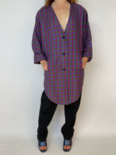 Load image into Gallery viewer, 1980s Wool Shirt Jacket Plaid Purple Long Line L/ M