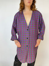 Load image into Gallery viewer, 1980s Wool Shirt Jacket Plaid Purple Long Line L/ M