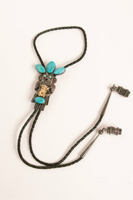 Vintage Kachina Doll Bolo Tie Turquoise Large Sterling Silver Navajo