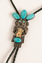 Load image into Gallery viewer, Vintage Kachina Doll Bolo Tie Turquoise Large Sterling Silver Navajo