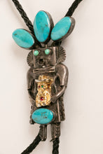 Load image into Gallery viewer, Vintage Kachina Doll Bolo Tie Turquoise Large Sterling Silver Navajo