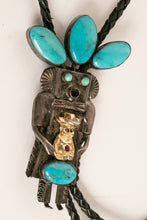 Load image into Gallery viewer, Vintage Kachina Doll Bolo Tie Turquoise Large Sterling Silver Navajo