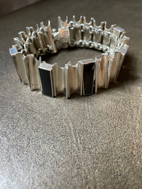 Vintage Taxco Bracelet Modernist Sterling Silver Onyx