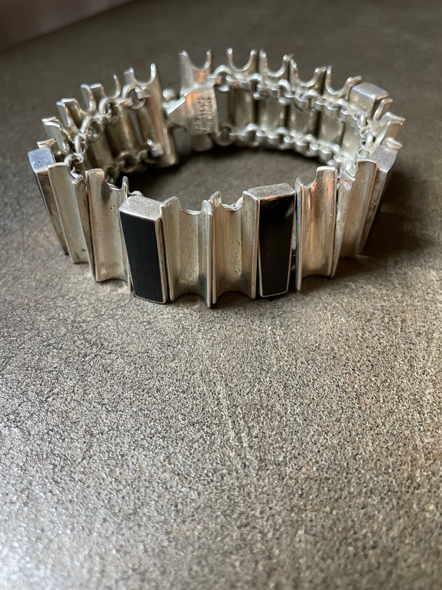 Vintage Taxco Bracelet Modernist Sterling Silver Onyx