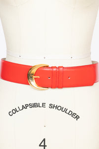 1980s Belt Red Coral Leather Cinch Waist M