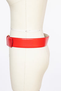 1980s Belt Red Coral Leather Cinch Waist M