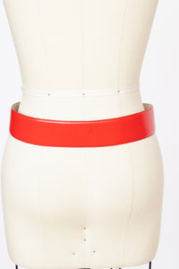 1980s Belt Red Coral Leather Cinch Waist M