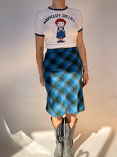 Load image into Gallery viewer, 1970s Pencil Skirt Wool Plaid Blue Green XS/S
