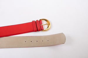 1980s Belt Red Coral Leather Cinch Waist M