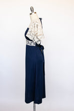 Load image into Gallery viewer, 1970s Maxi Dress Lace Blue Knit S