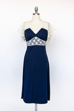 Load image into Gallery viewer, 1970s Maxi Dress Lace Blue Knit S