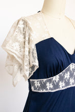 Load image into Gallery viewer, 1970s Maxi Dress Lace Blue Knit S