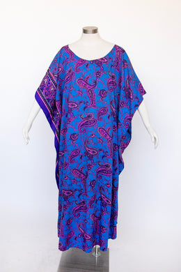 1970s Caftan Dress Cotton Maxi XL