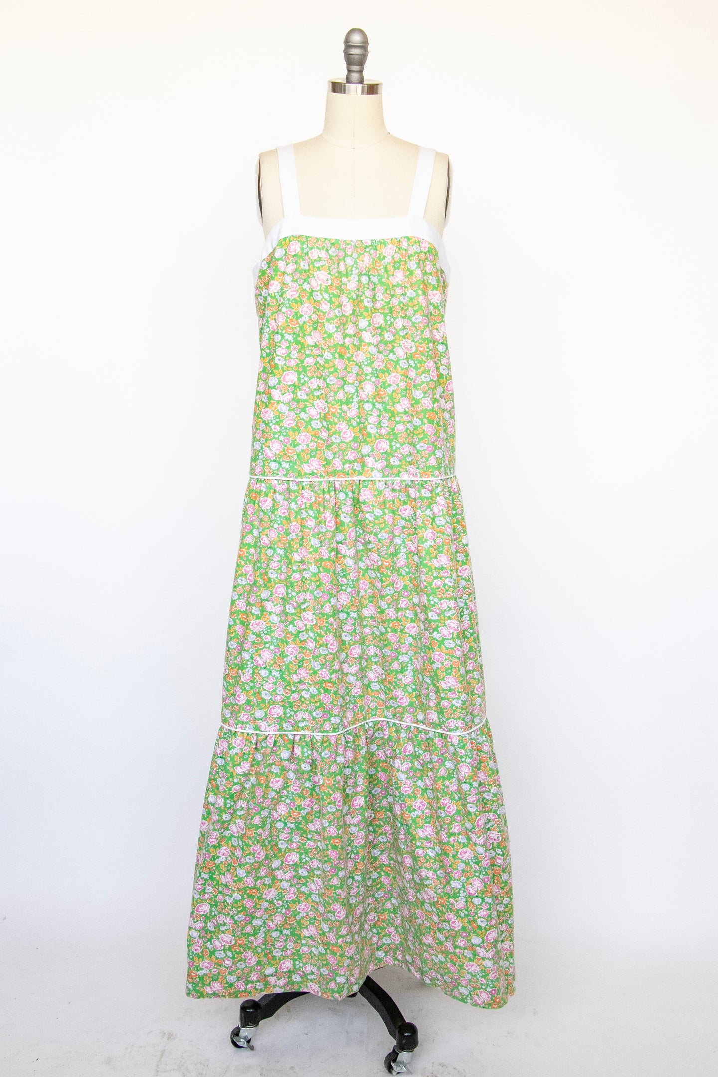 1970s Maxi Dress Sleeveless Cotton Hawaiian Floral M