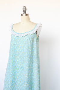 1970s Dress Floral Cotton Maxi Boho M