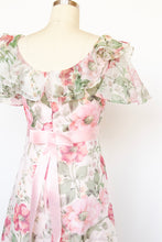 Load image into Gallery viewer, 1970s Maxi Gown Chiffon Floral Ruffle Dress M