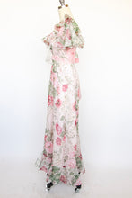 Load image into Gallery viewer, 1970s Maxi Gown Chiffon Floral Ruffle Dress M