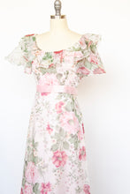 Load image into Gallery viewer, 1970s Maxi Gown Chiffon Floral Ruffle Dress M