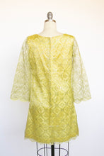 Load image into Gallery viewer, 1960s Dress Metallic Mod Mini Gold Yellow Lace S / XS