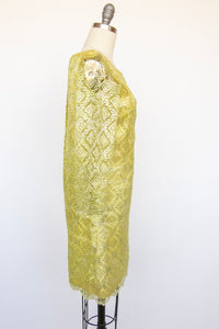 1960s Dress Metallic Mod Mini Gold Yellow Lace S / XS