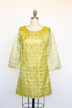 Load image into Gallery viewer, 1960s Dress Metallic Mod Mini Gold Yellow Lace S / XS