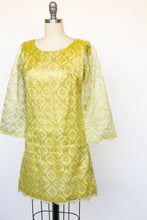 Load image into Gallery viewer, 1960s Dress Metallic Mod Mini Gold Yellow Lace S / XS