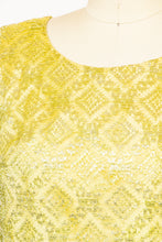 Load image into Gallery viewer, 1960s Dress Metallic Mod Mini Gold Yellow Lace S / XS