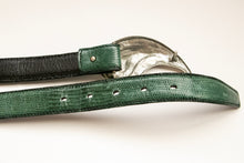 Load image into Gallery viewer, 1980s Waist Cinch Belt Green Leather Paisley Buckle M