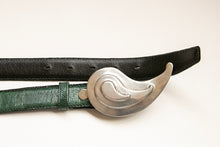 Load image into Gallery viewer, 1980s Waist Cinch Belt Green Leather Paisley Buckle M