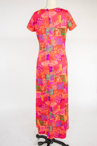 1970s Maxi Dress Neon Psychedelic Print Knit S