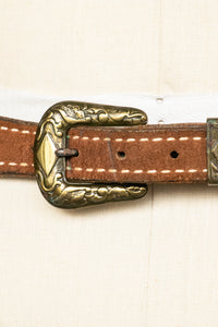 Vintage 1980s Belt Leather Silver Buckle Western M