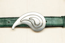 Load image into Gallery viewer, 1980s Waist Cinch Belt Green Leather Paisley Buckle M