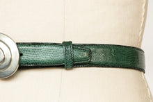 Load image into Gallery viewer, 1980s Waist Cinch Belt Green Leather Paisley Buckle M