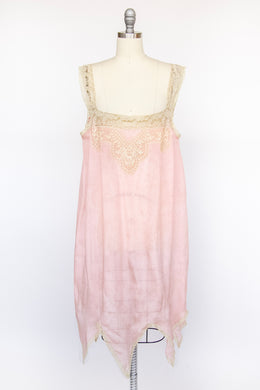 1920s Silk Nightgown Slip Lace Lounge Dress M