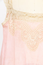 Load image into Gallery viewer, 1920s Silk Nightgown Slip Lace Lounge Dress M