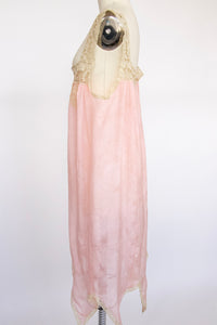 1920s Silk Nightgown Slip Lace Lounge Dress M