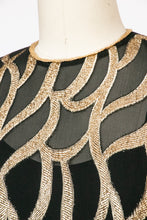 Load image into Gallery viewer, 1960s Dress Metallic Gold Illusion Silk Chiffon Cocktail S